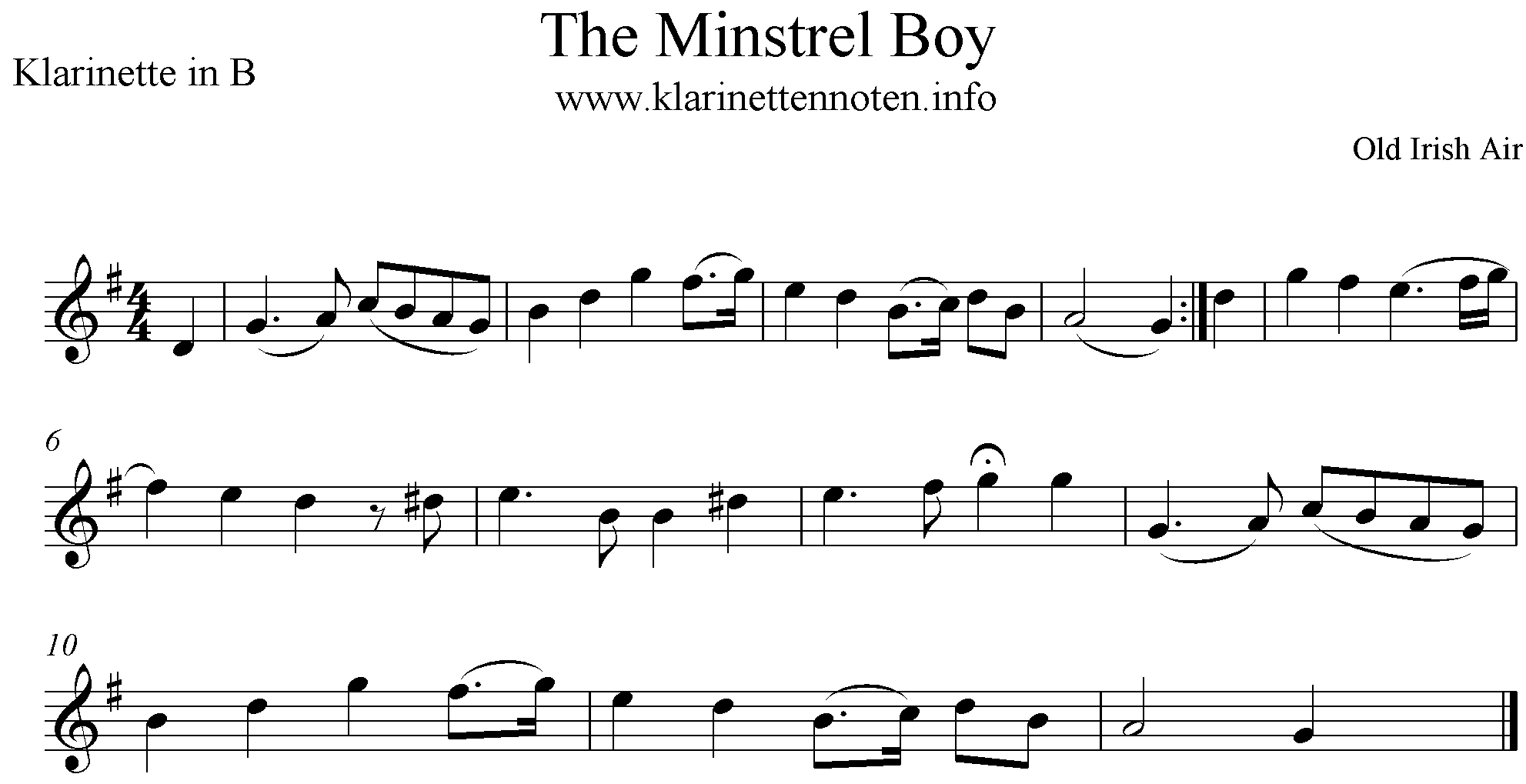 The Minstrel Boy Clarinet, Klarinette